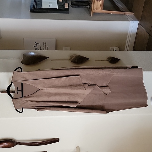 BCBGMaxAzria Tara Faux Suede Cascading Asymmetrical Dress Tan size M - Picture 1 of 15